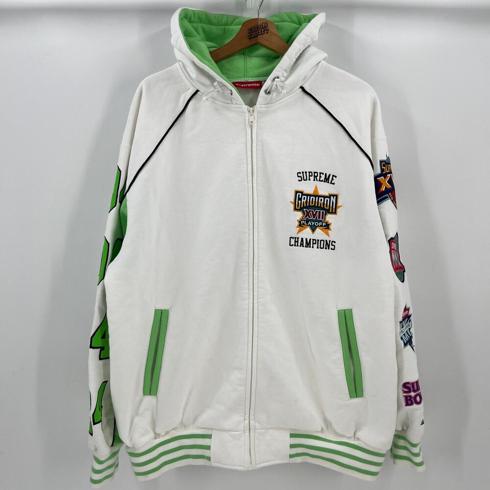 SS25 2025 Supreme NYC Playoffs Zip Up Varsity Hooded Sweatshirt in White L
